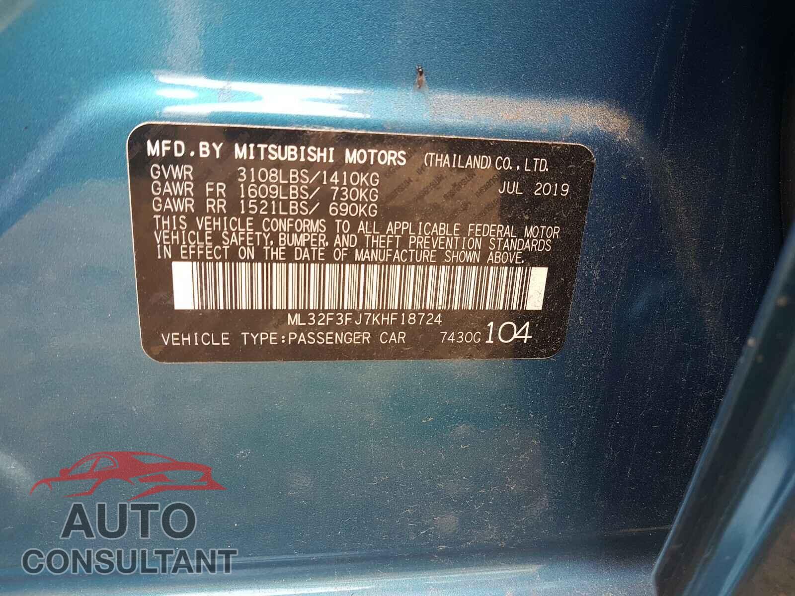 MITSUBISHI MIRAGE 2019 - ML32F3FJ7KHF18724