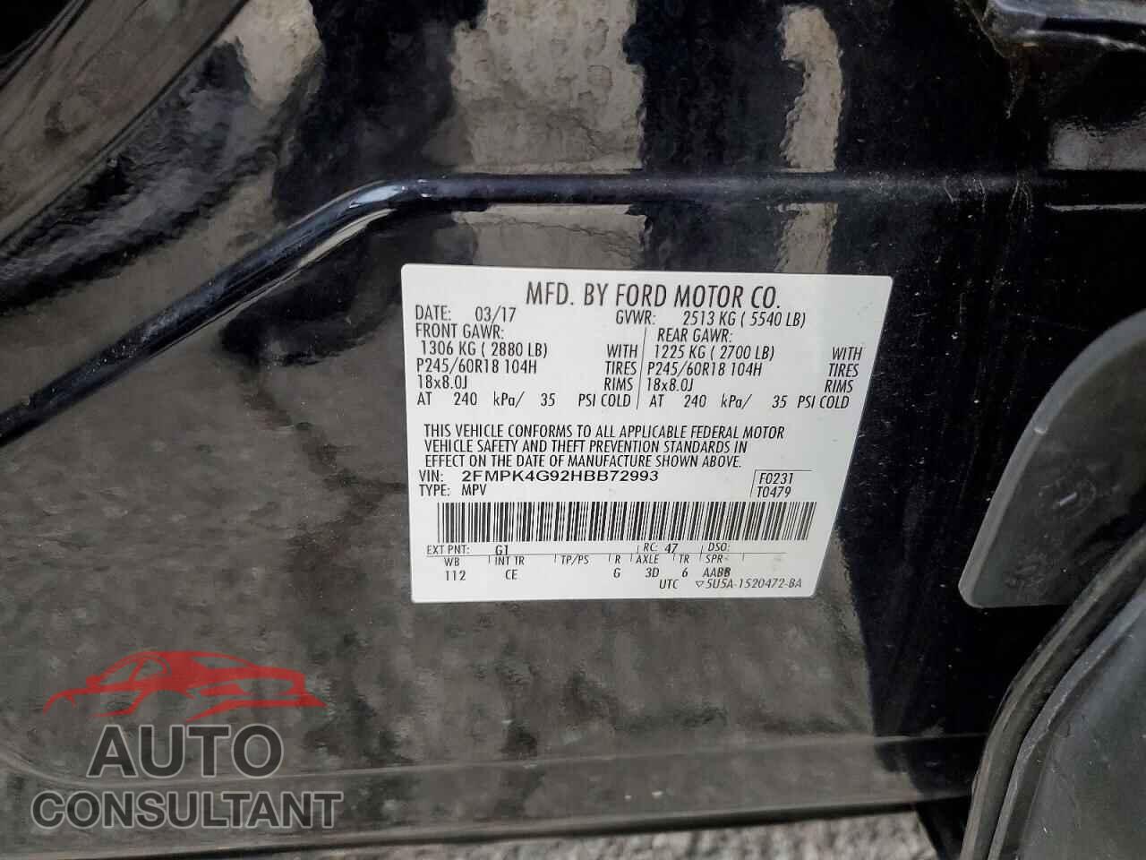FORD EDGE 2017 - 2FMPK4G92HBB72993
