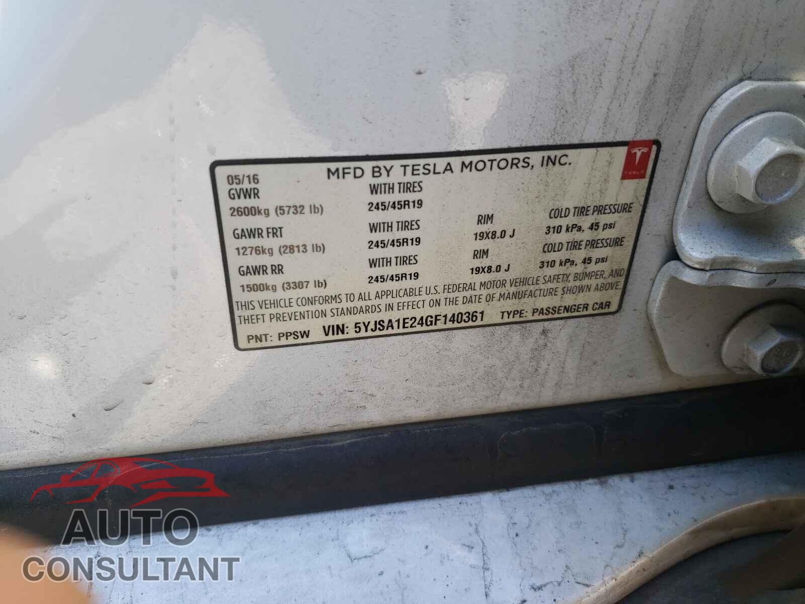 TESLA MODEL S 2016 - 5YJSA1E24GF140361