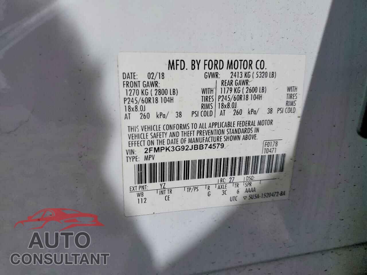 FORD EDGE 2018 - 2FMPK3G92JBB74579