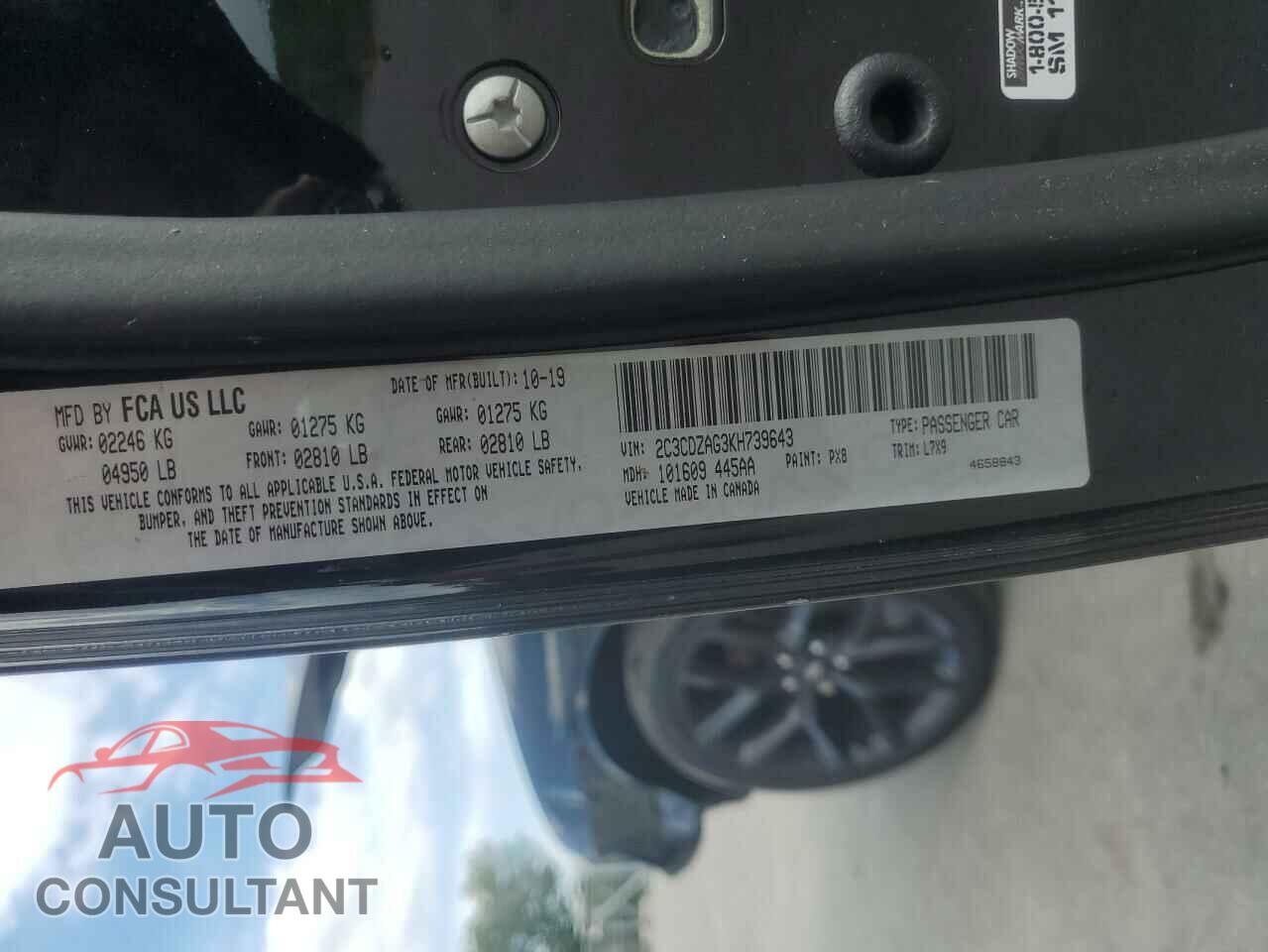DODGE CHALLENGER 2019 - 2C3CDZAG3KH739643