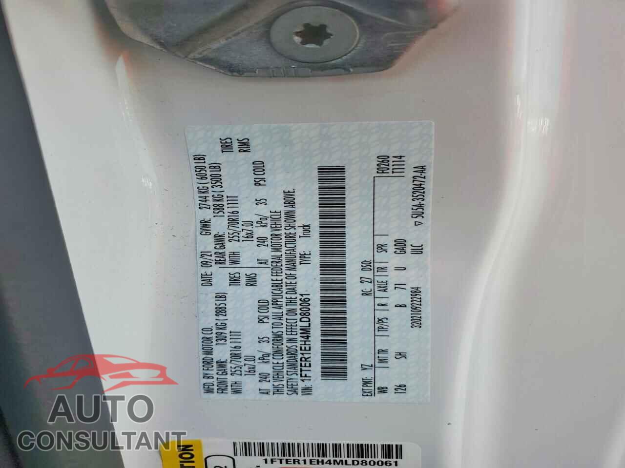 FORD RANGER 2021 - 1FTER1EH4MLD80061