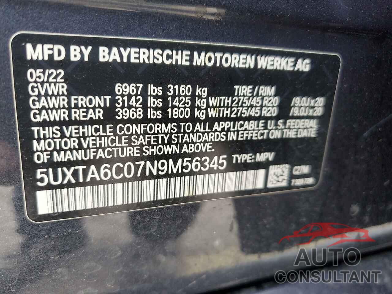 BMW X5 2022 - 5UXTA6C07N9M56345