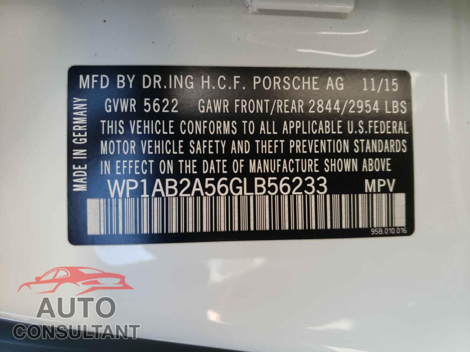 PORSCHE MACAN 2016 - WP1AB2A56GLB56233