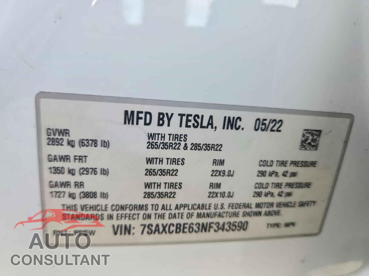 TESLA MODEL X 2022 - 7SAXCBE63NF343590