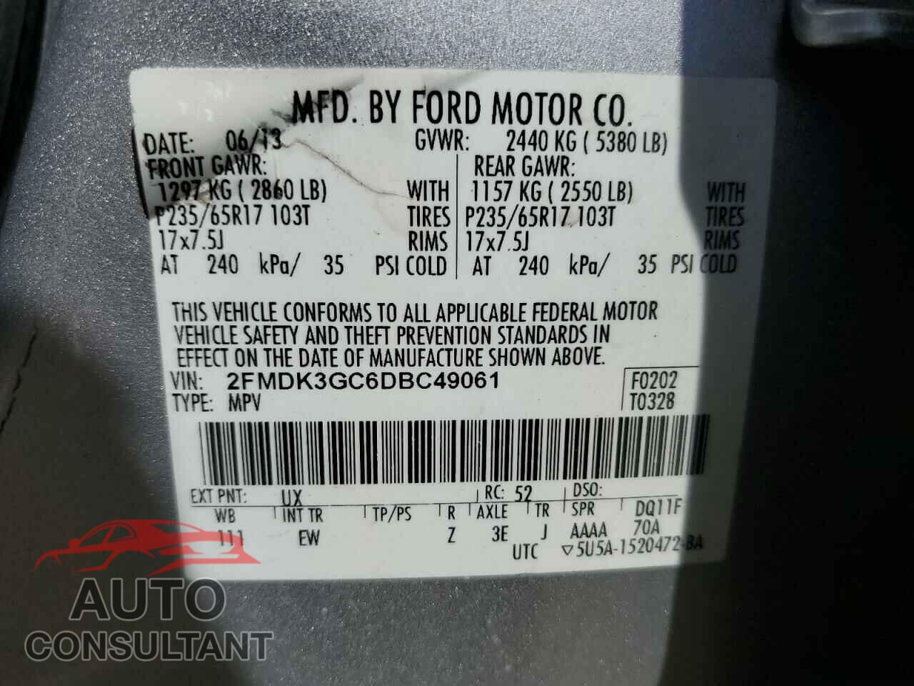 FORD EDGE 2013 - 2FMDK3GC6DBC49061