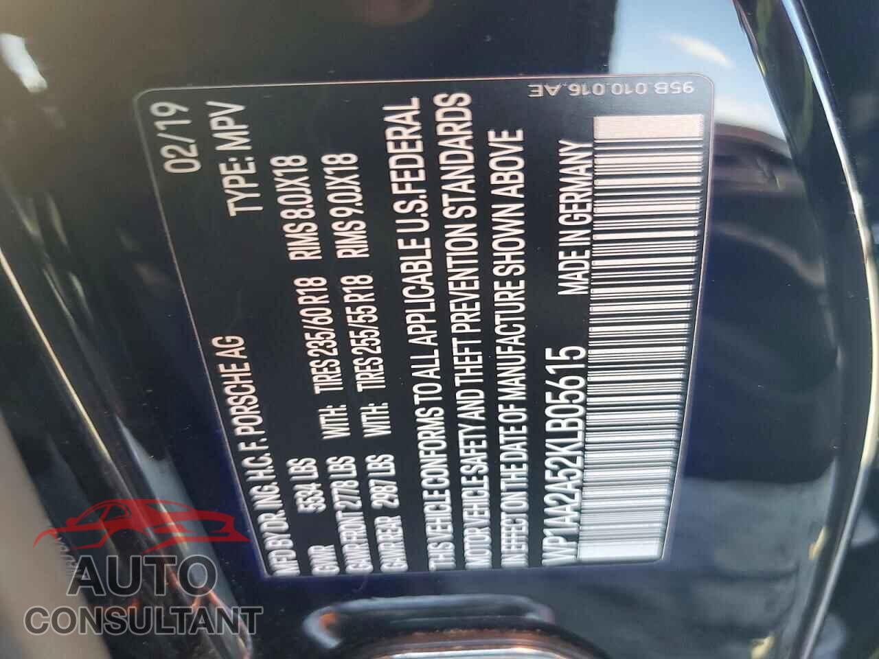 PORSCHE MACAN 2019 - WP1AA2A52KLB05615