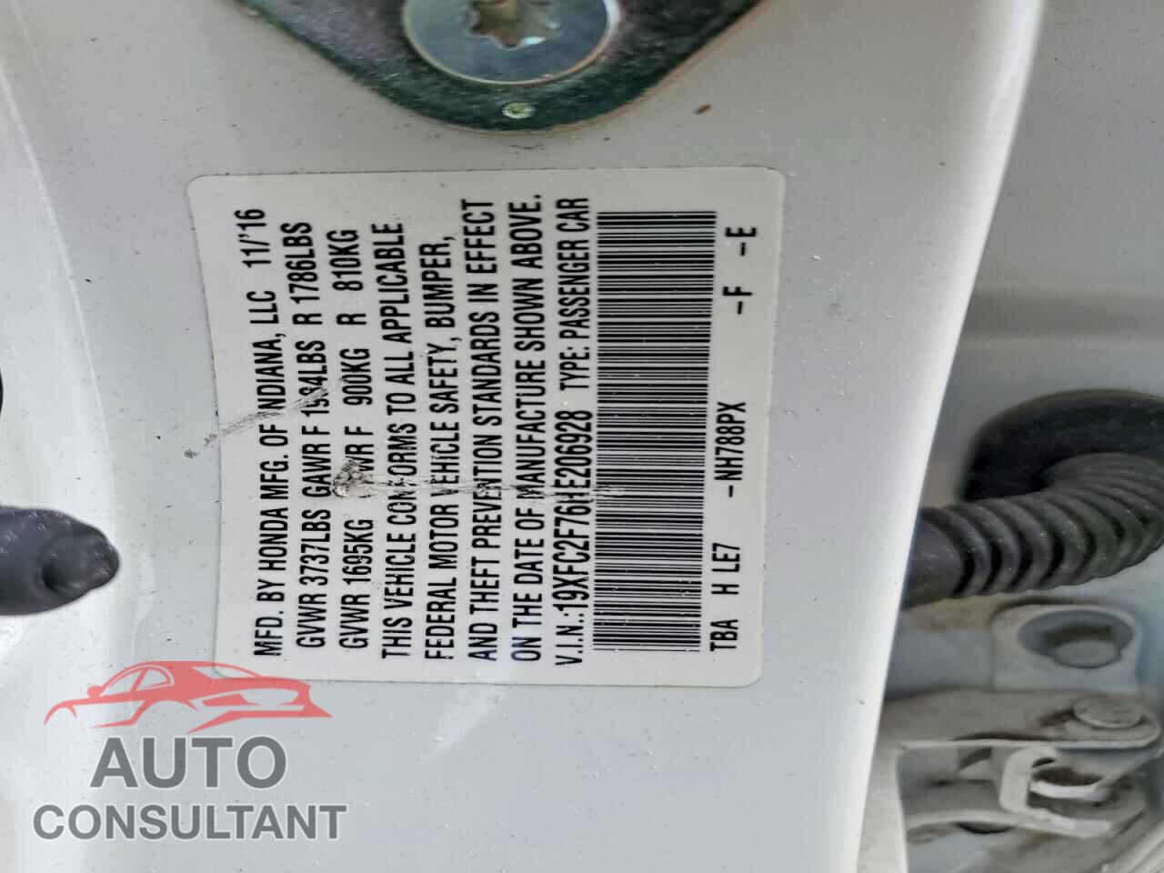 HONDA CIVIC 2017 - 19XFC2F76HE206928
