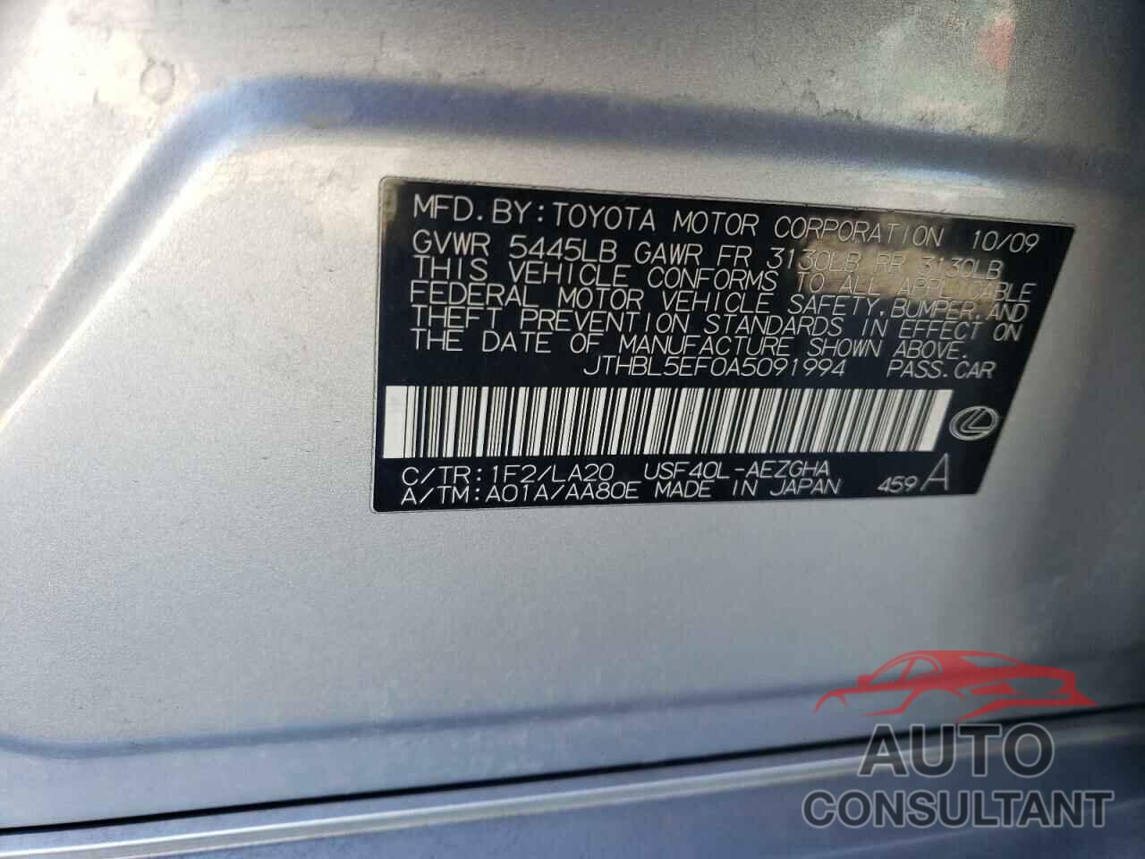LEXUS LS460 2010 - JTHBL5EF0A5091994