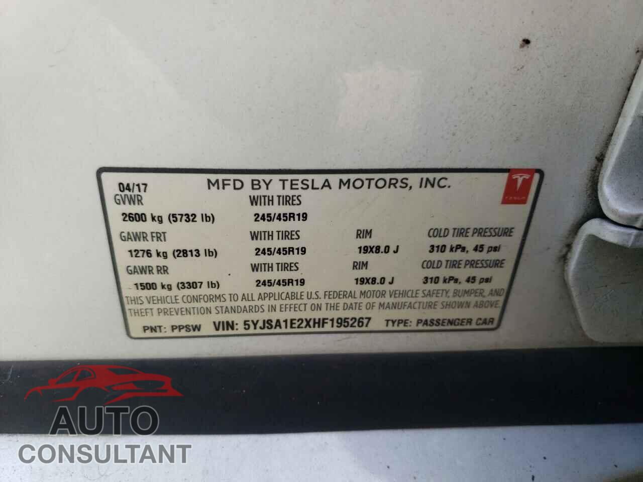 TESLA MODEL S 2017 - 5YJSA1E2XHF195267