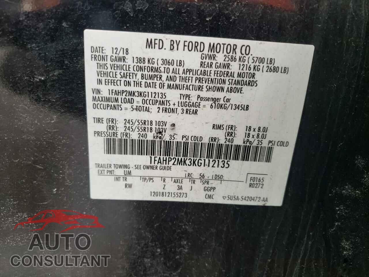 FORD TAURUS 2019 - 1FAHP2MK3KG112135