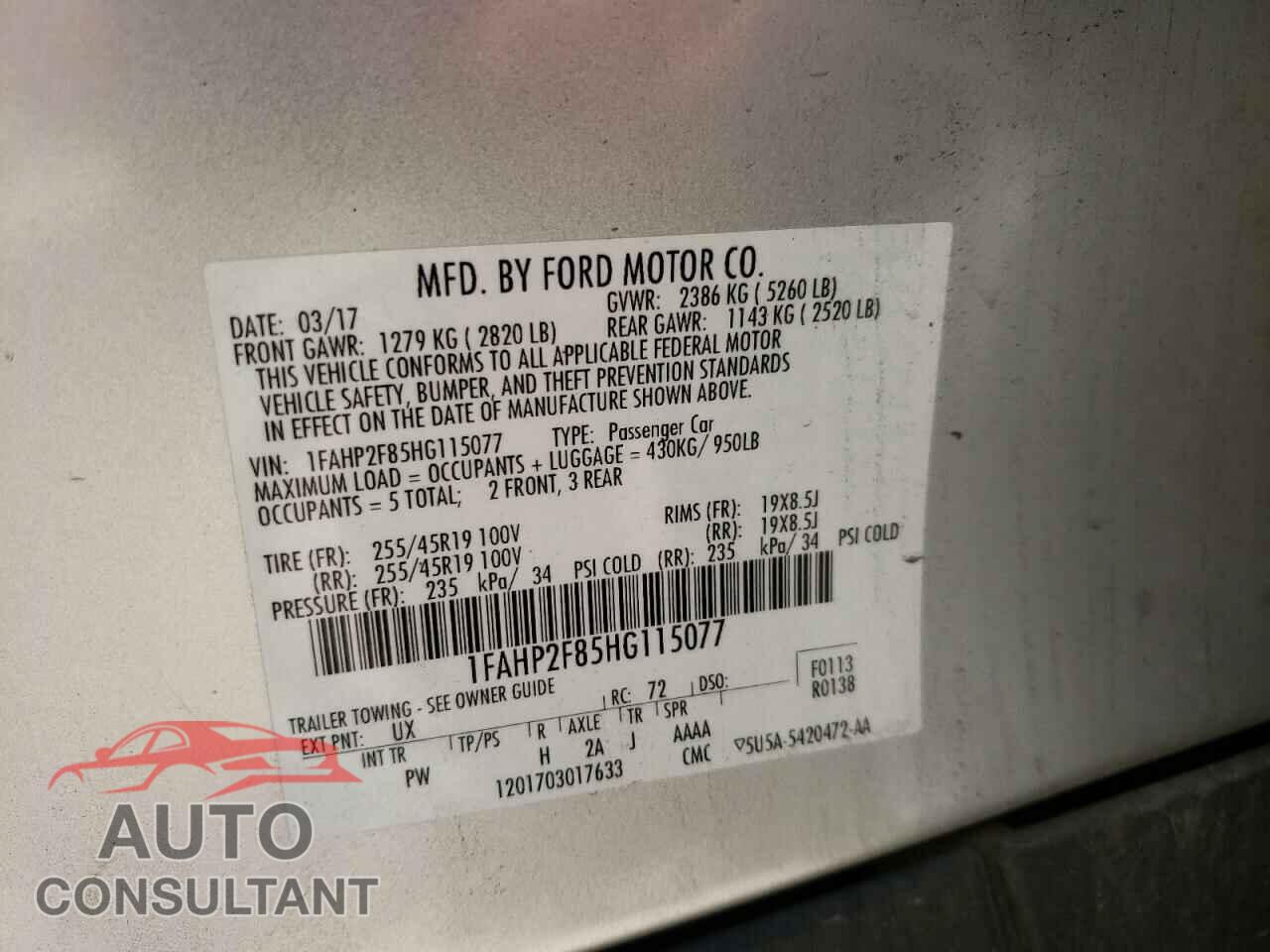 FORD TAURUS 2017 - 1FAHP2F85HG115077