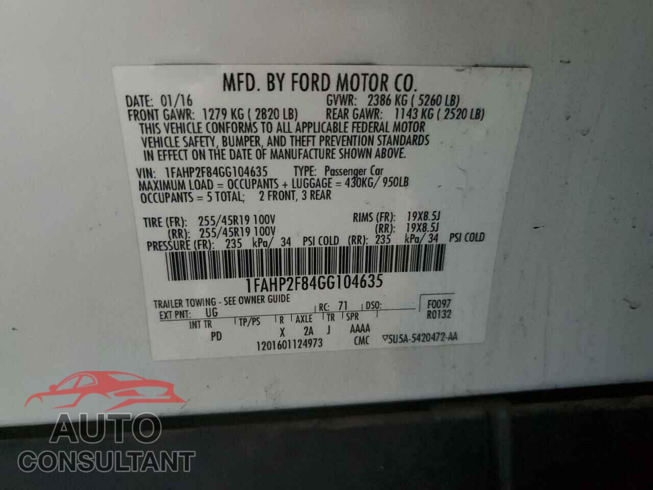 FORD TAURUS 2016 - 1FAHP2F84GG104635