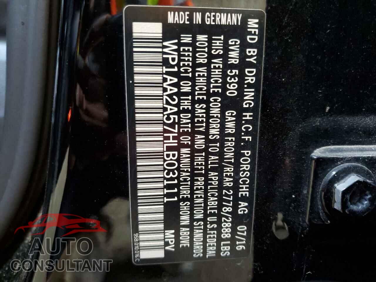 PORSCHE MACAN 2017 - WP1AA2A57HLB03111