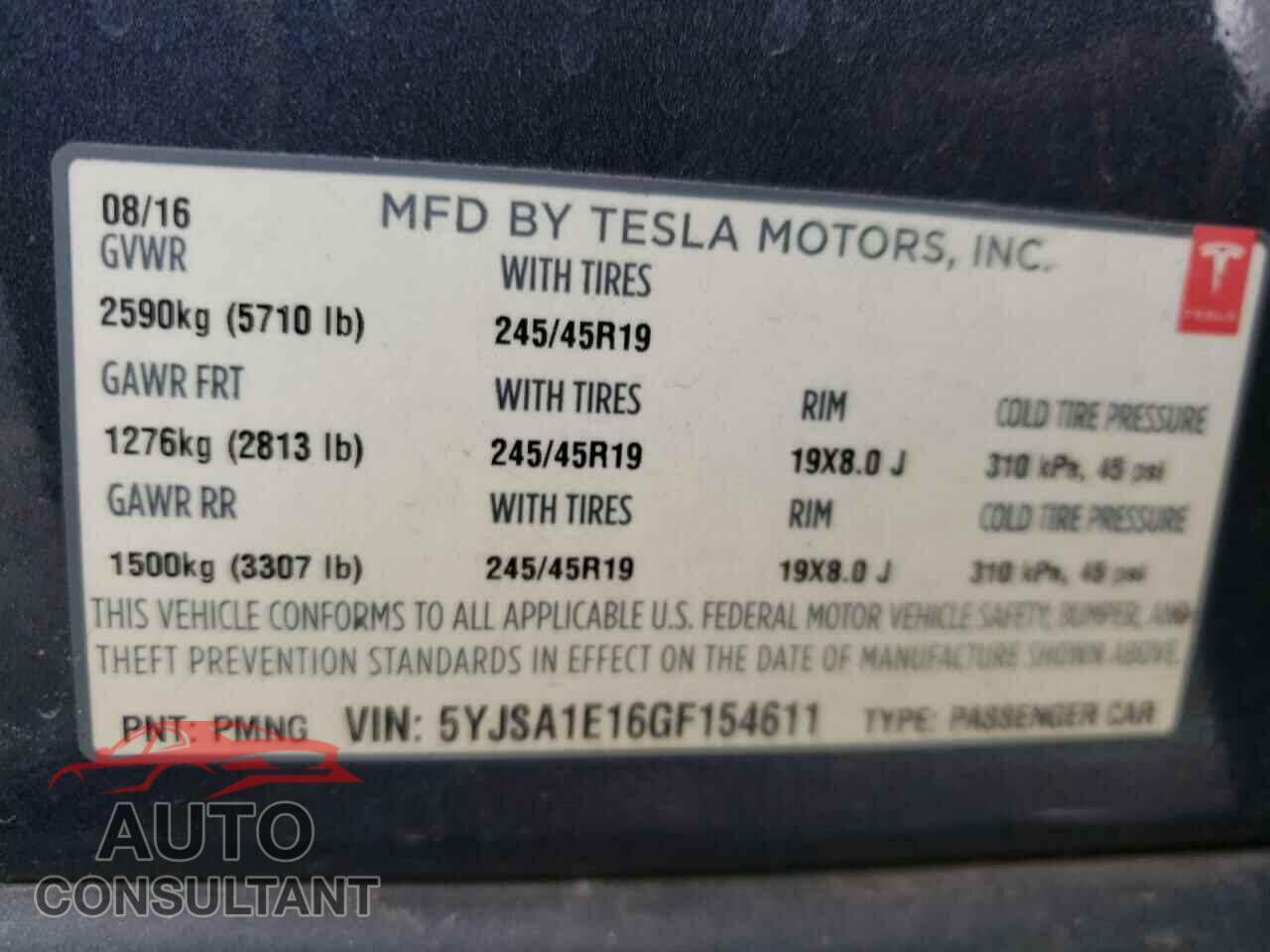 TESLA MODEL S 2016 - 5YJSA1E16GF154611