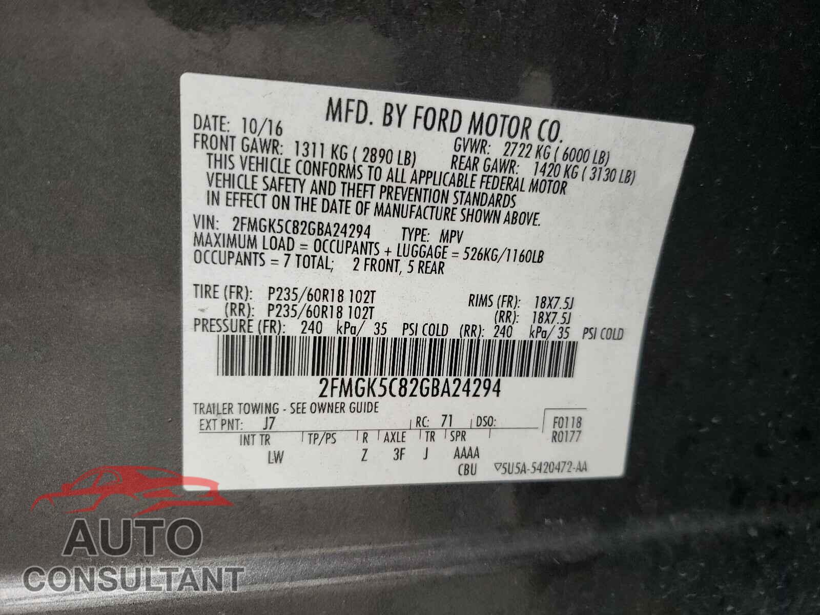 FORD FLEX 2016 - 2FMGK5C82GBA24294