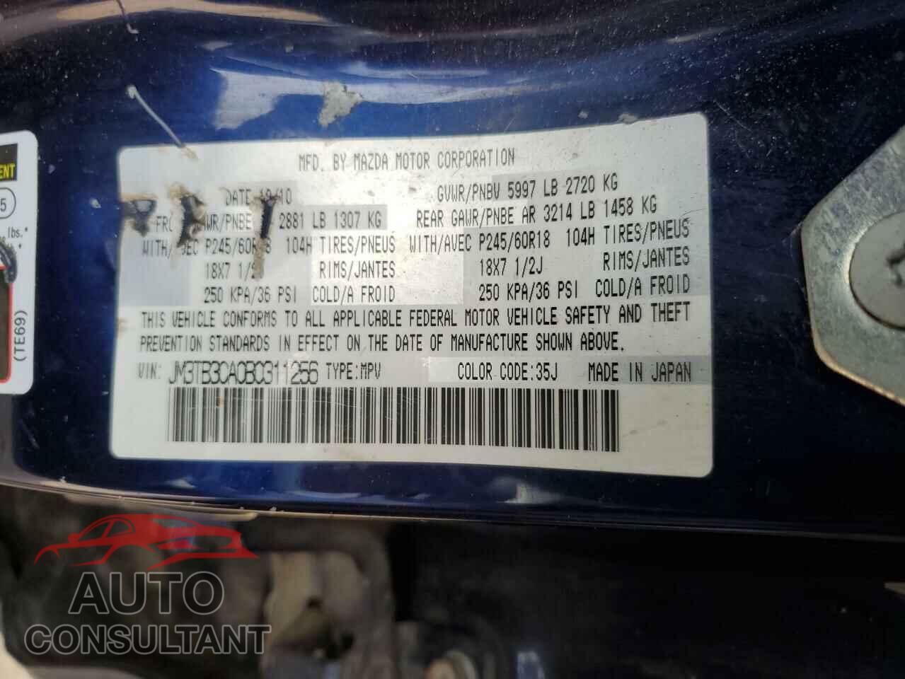 MAZDA CX-9 2011 - JM3TB3CA0B0311256