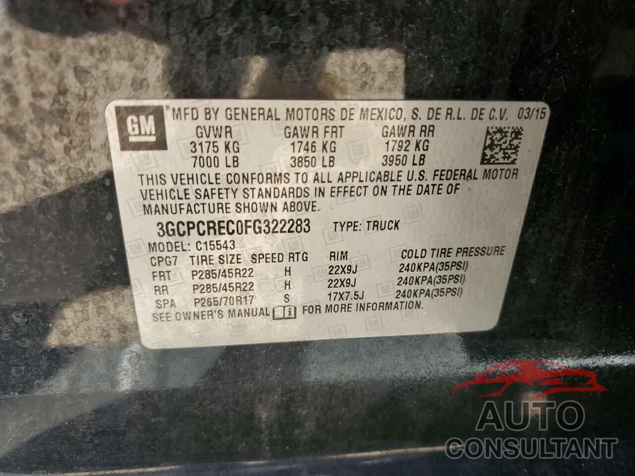 TOYOTA ALL OTHER 2015 - 3GCPCREC0FG322283