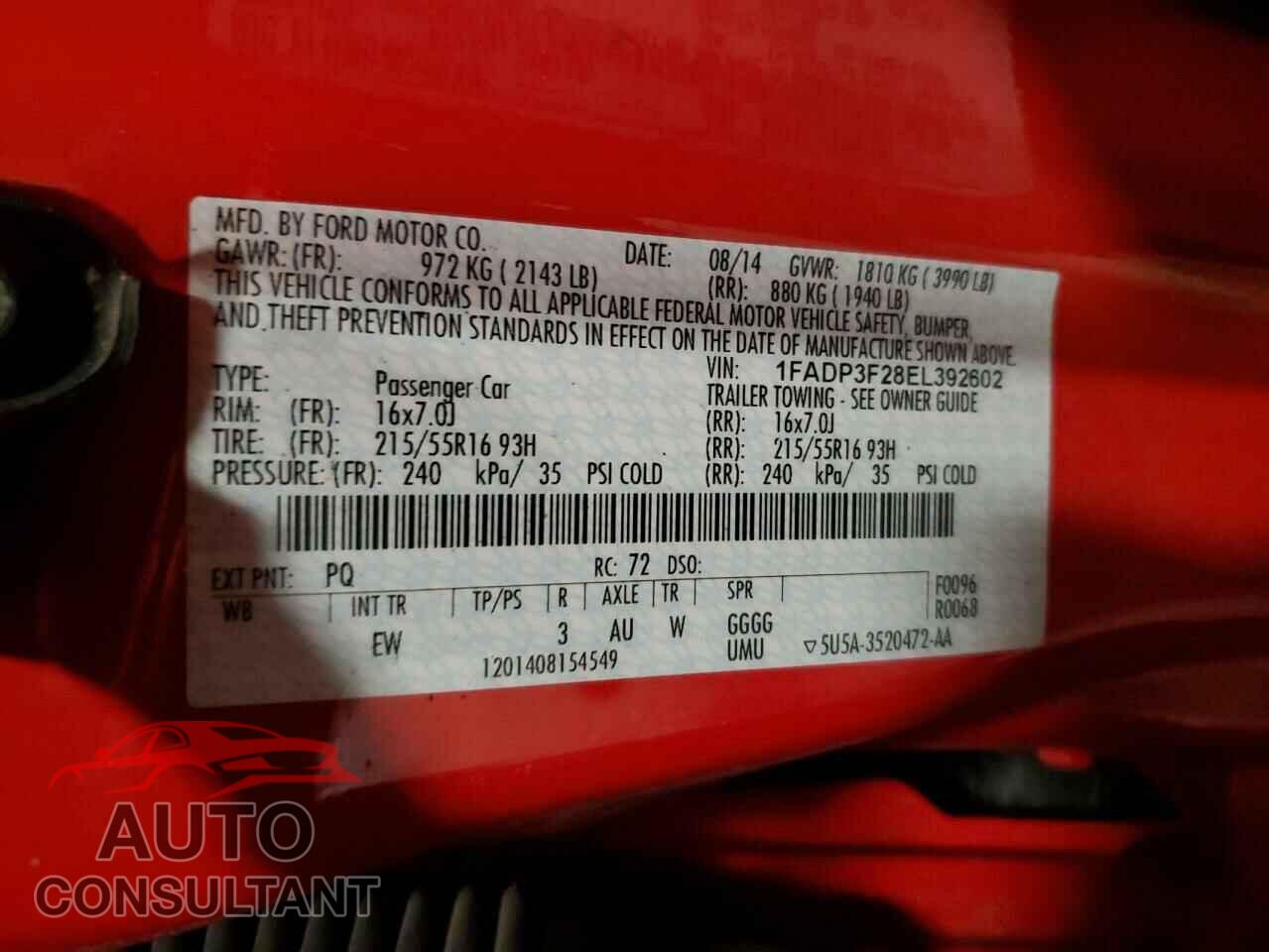 FORD FOCUS 2014 - 1FADP3F28EL392602