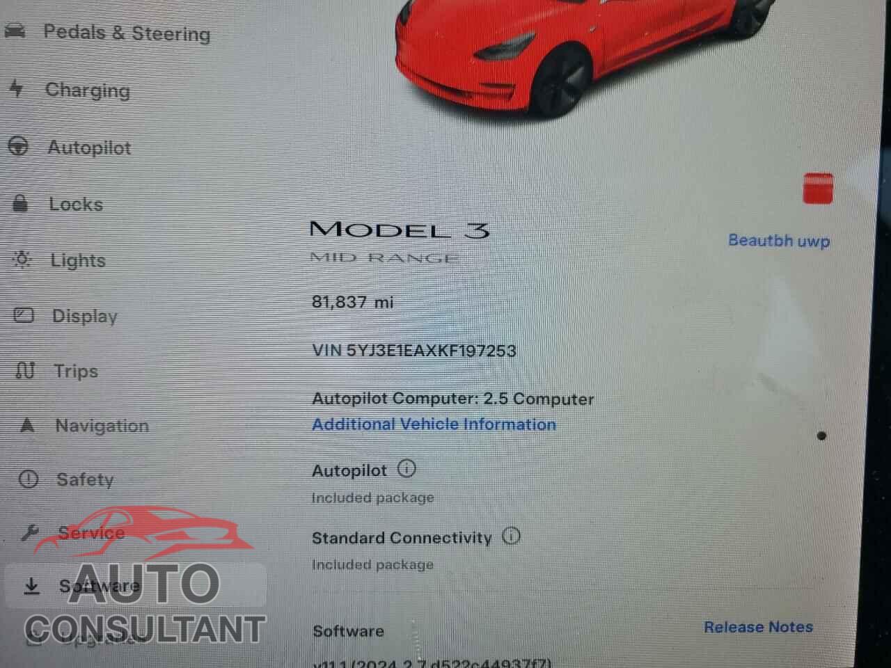 TESLA MODEL 3 2019 - 5YJ3E1EAXKF197253