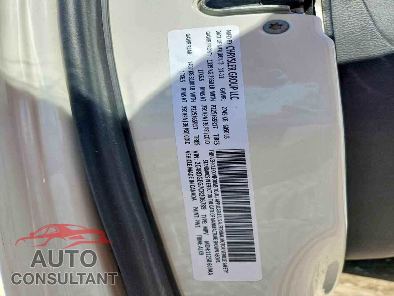 DODGE CARAVAN 2012 - 2C4RDGEG7CR206789