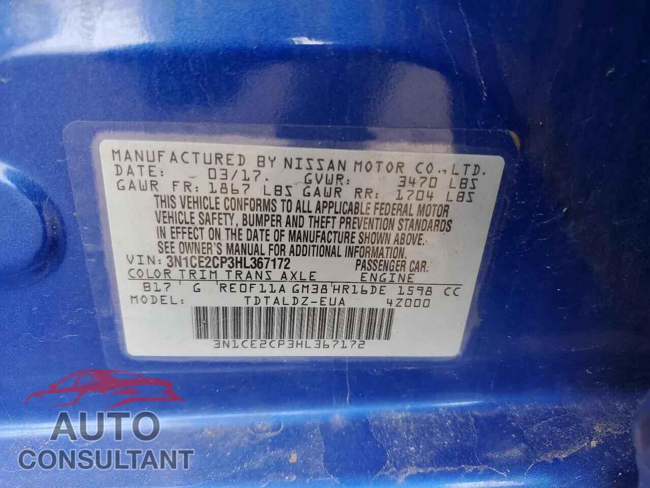 NISSAN VERSA 2017 - 3N1CE2CP3HL367172