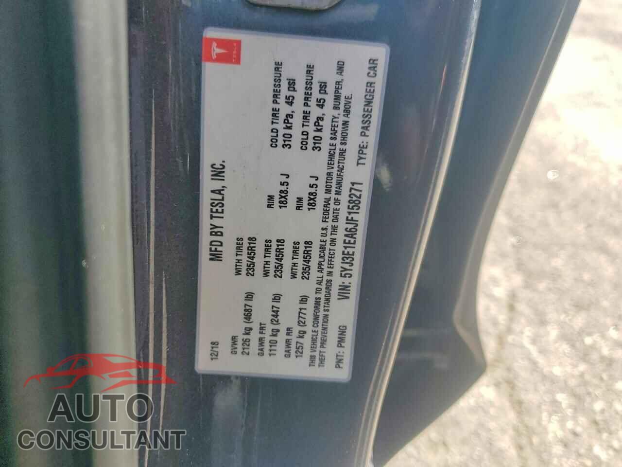 TESLA MODEL 3 2018 - 5YJ3E1EA6JF158271