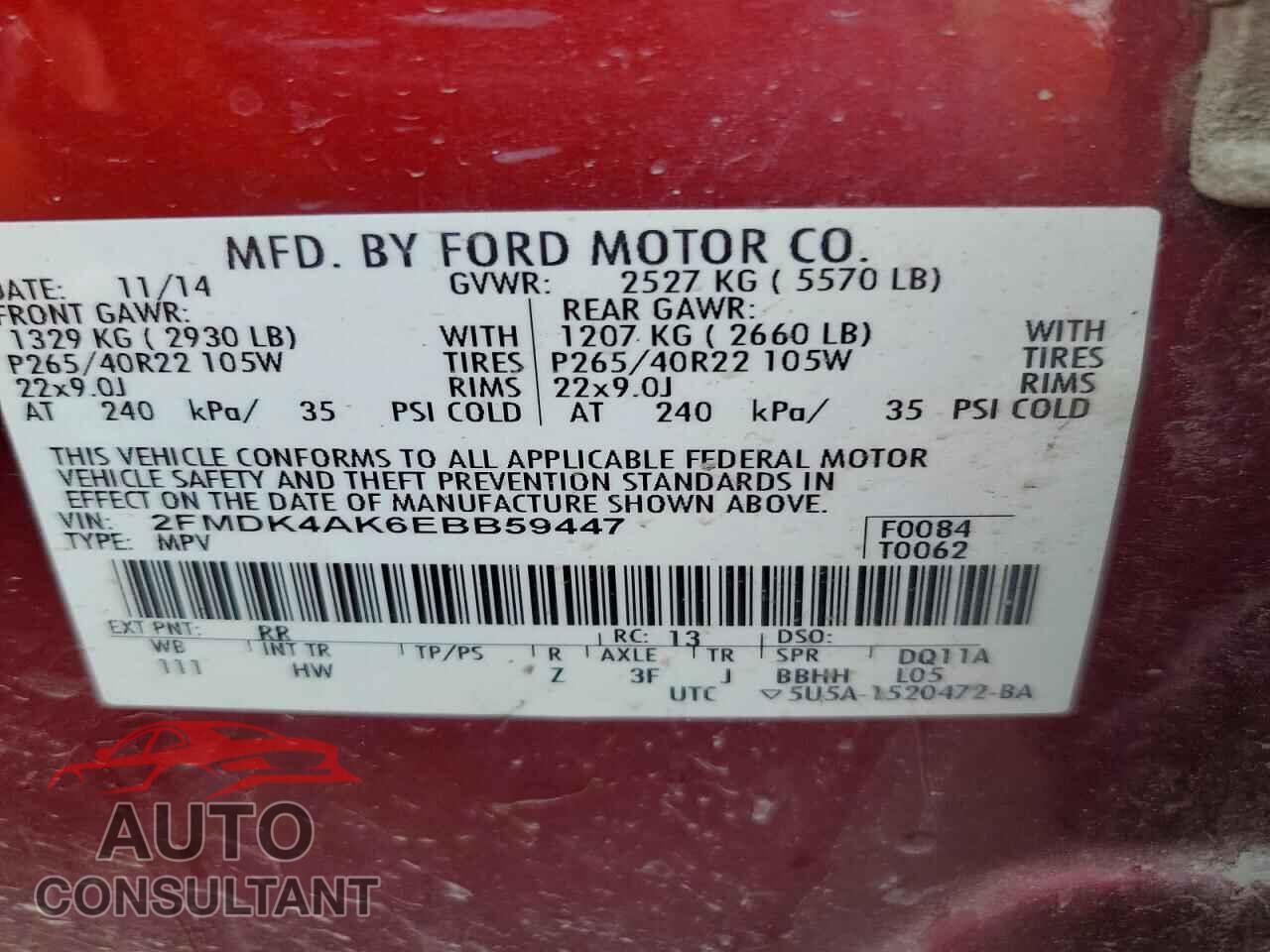 FORD EDGE 2014 - 2FMDK4AK6EBB59447