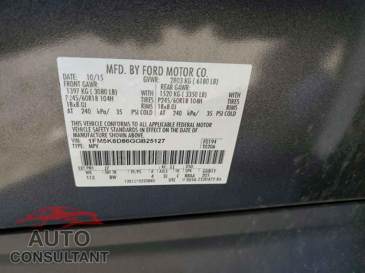 FORD EXPLORER 2016 - 1FM5K8D86GGB25127