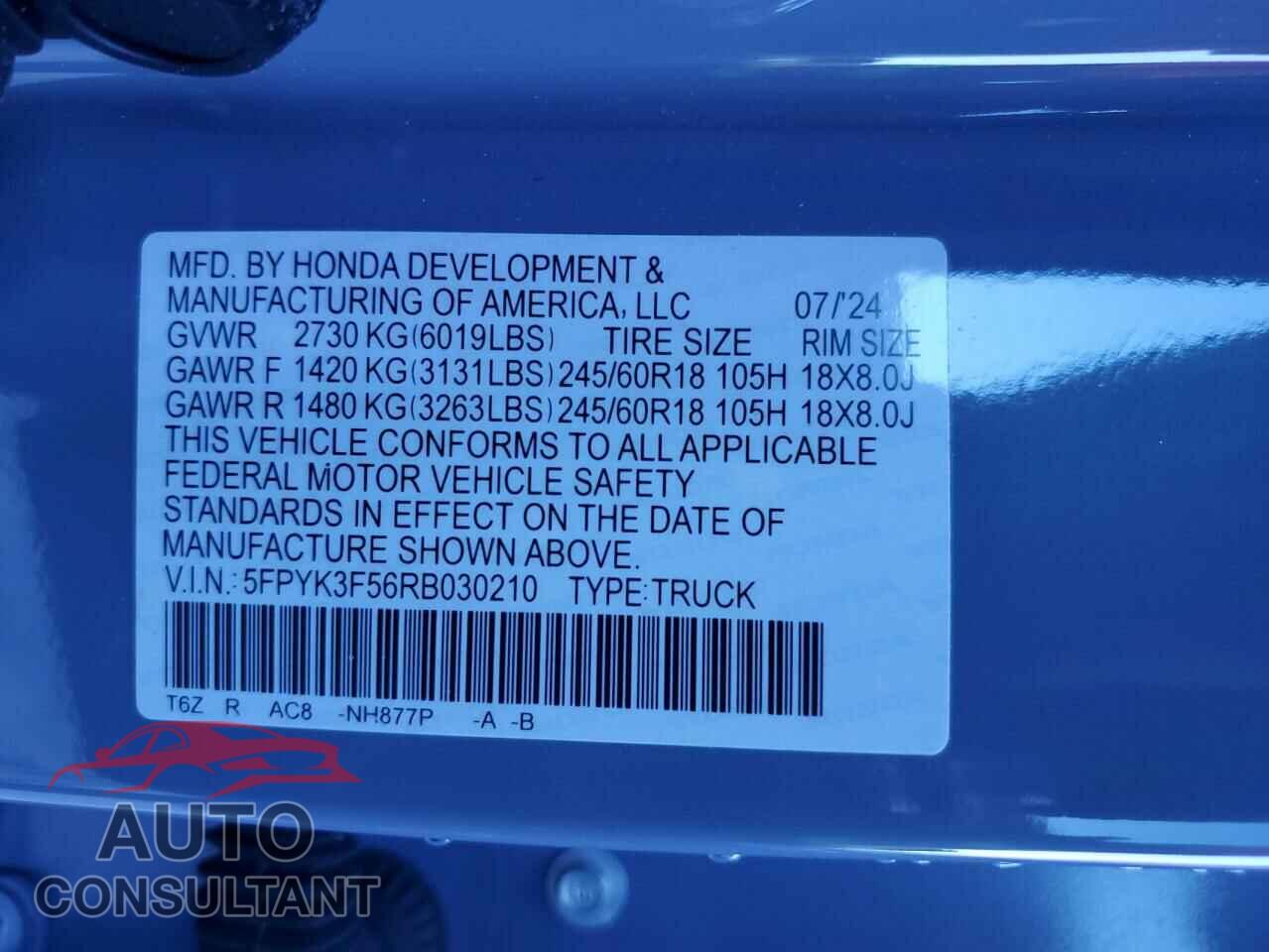 HONDA RIDGELINE 2024 - 5FPYK3F56RB030210
