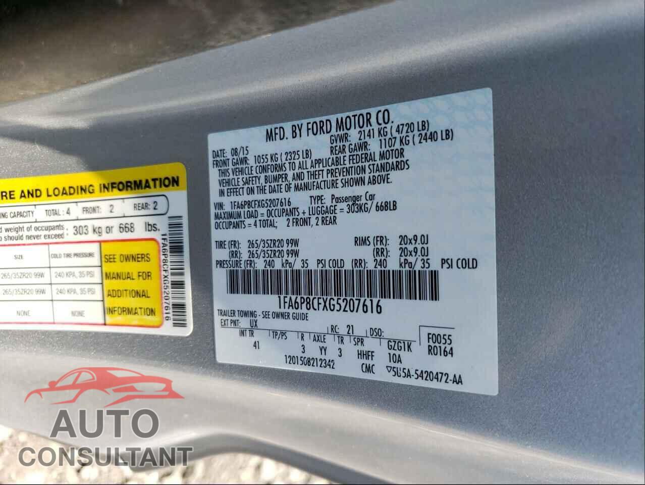 FORD MUSTANG 2016 - 1FA6P8CFXG5207616