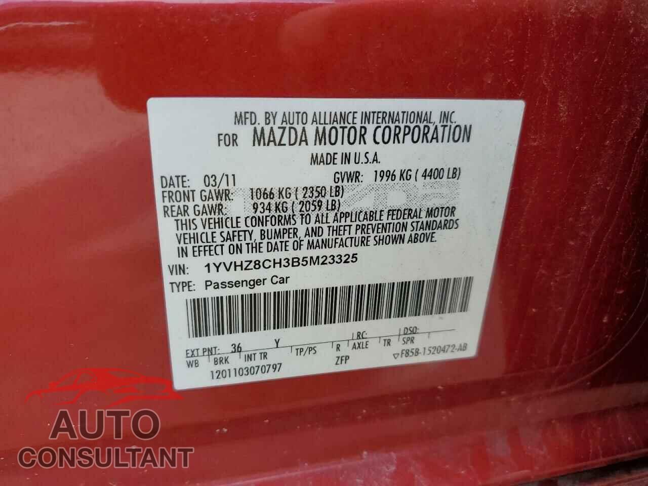 MAZDA 6 2011 - 1YVHZ8CH3B5M23325