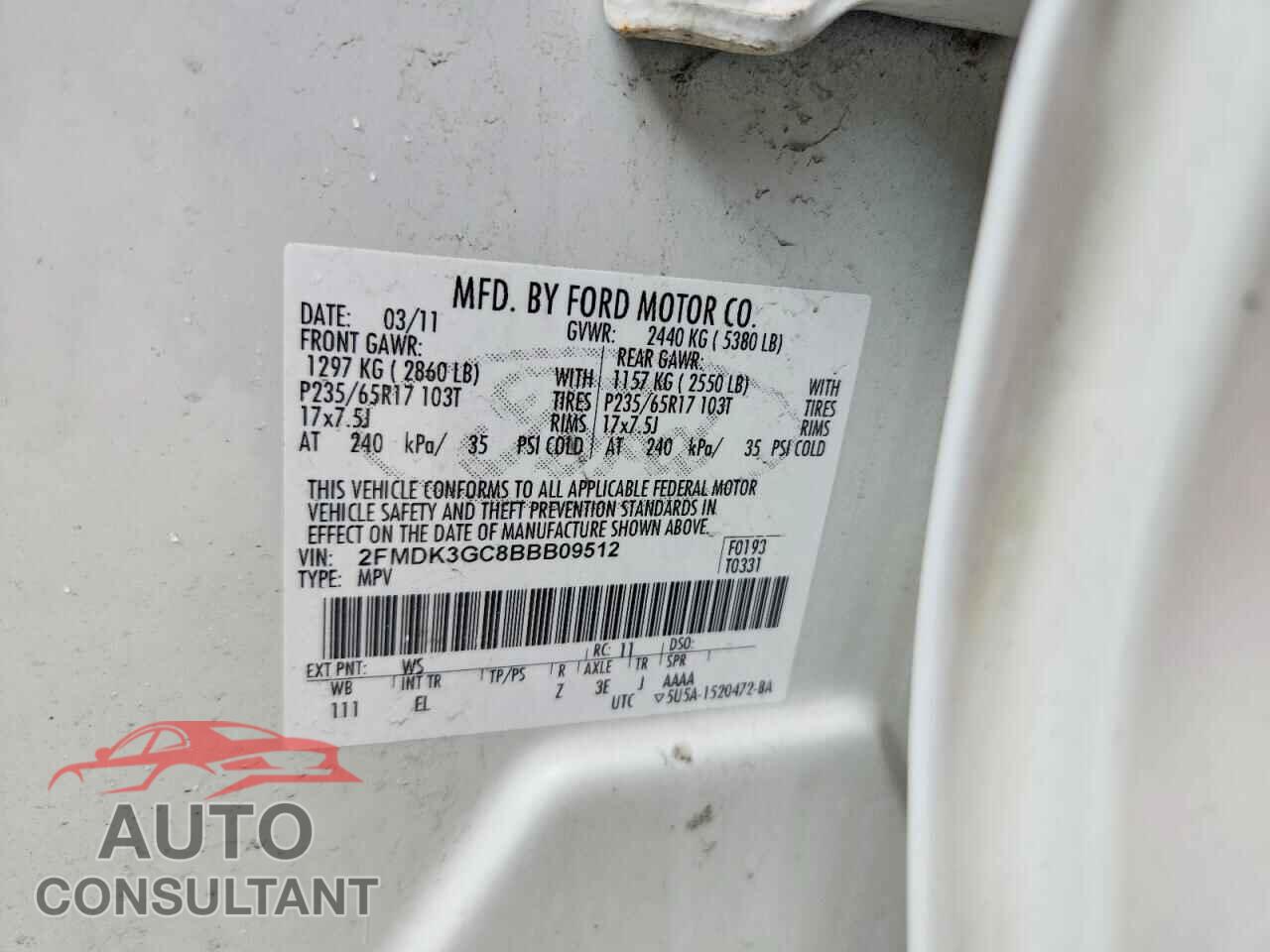 FORD EDGE 2011 - 2FMDK3GC8BBB09512