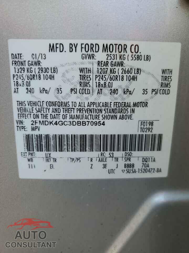 FORD EDGE 2013 - 2FMDK4GC3DBB70954
