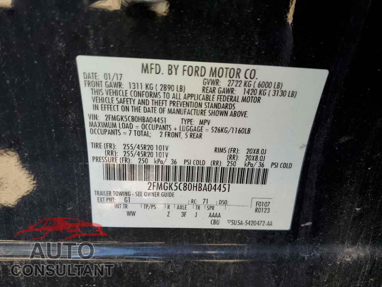 FORD FLEX 2017 - 2FMGK5C80HBA04451