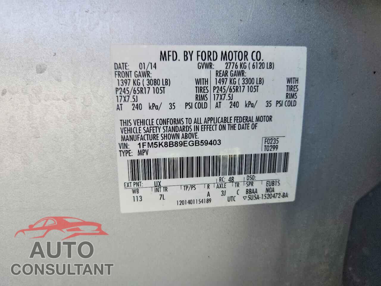 FORD EXPLORER 2014 - 1FM5K8B89EGB59403