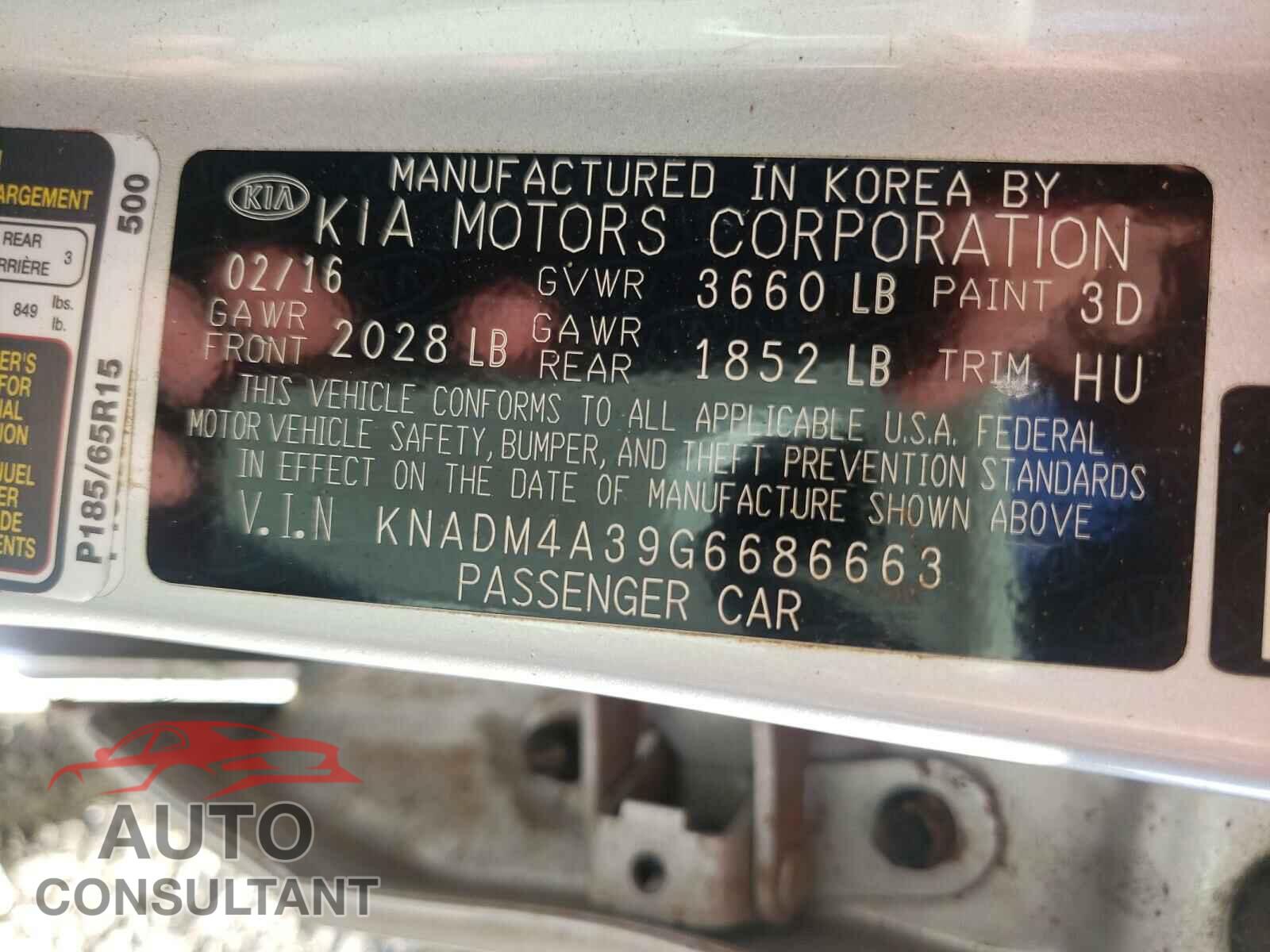 KIA RIO 2016 - KNADM4A39G6686663