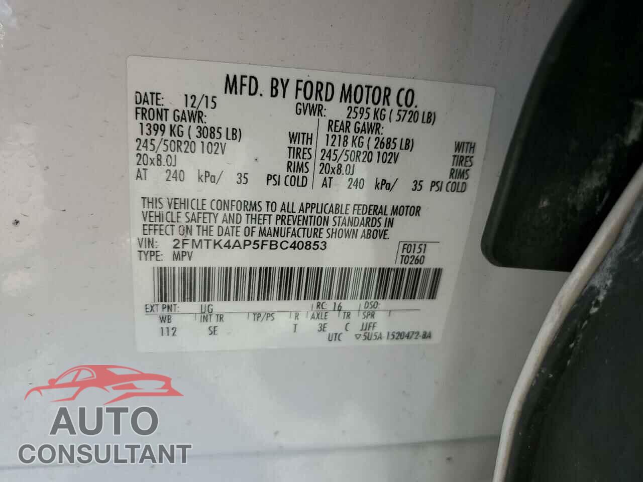FORD EDGE 2015 - 2FMTK4AP5FBC40853