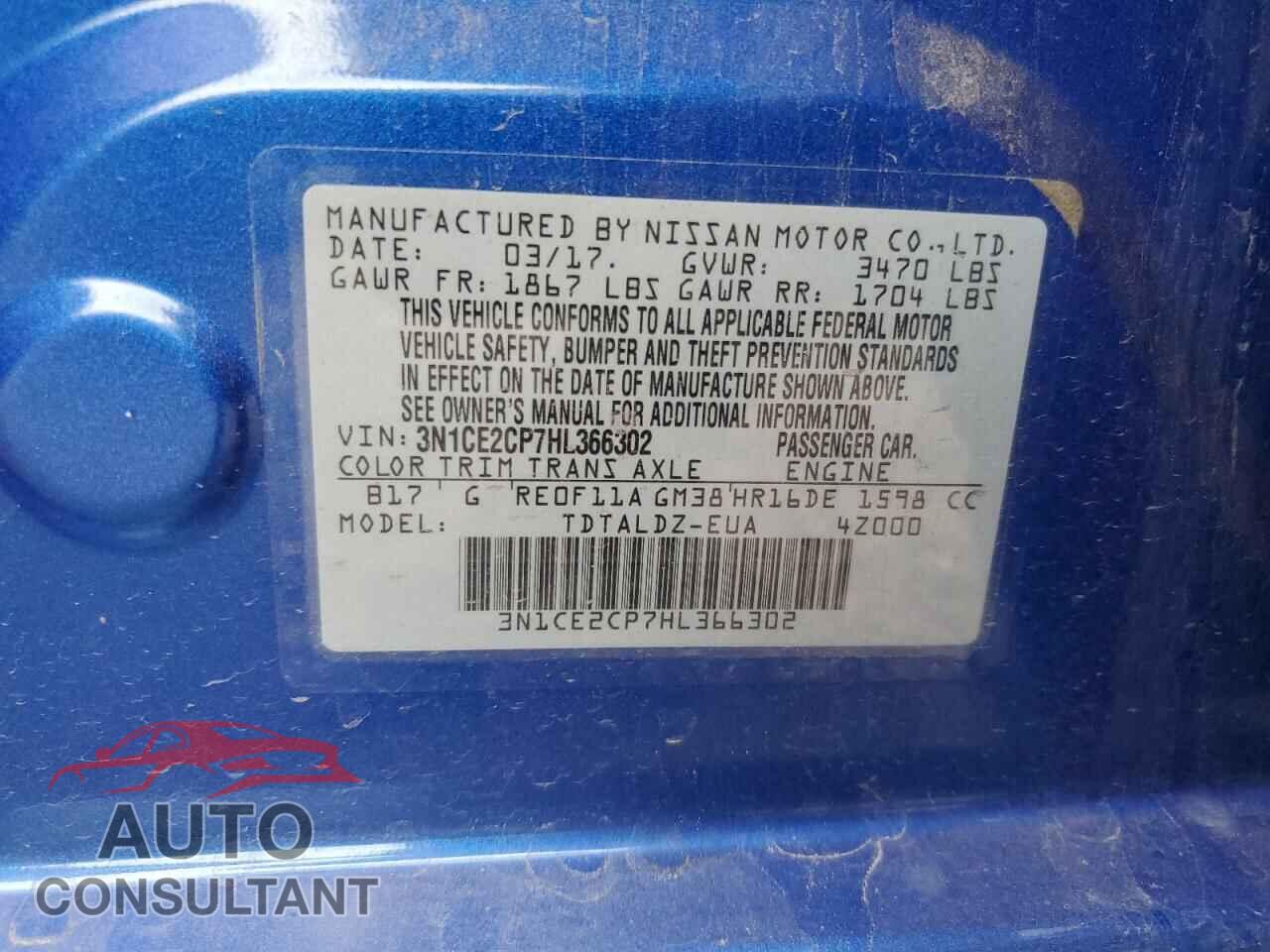 NISSAN VERSA 2017 - 3N1CE2CP7HL366302