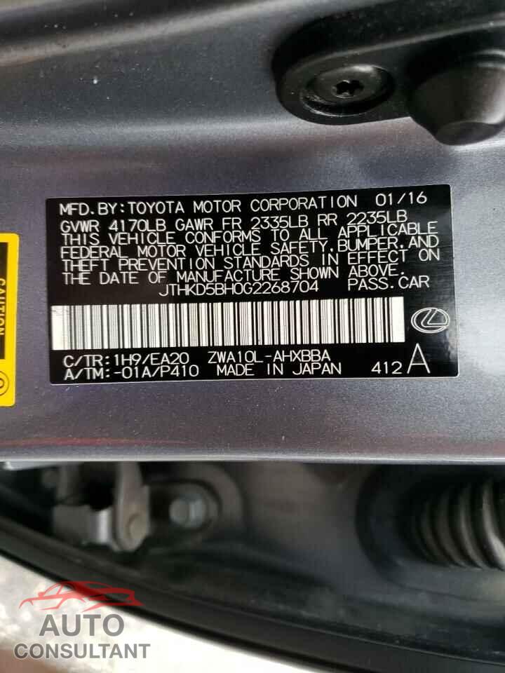 LEXUS CT 200 2016 - JTHKD5BH0G2268704