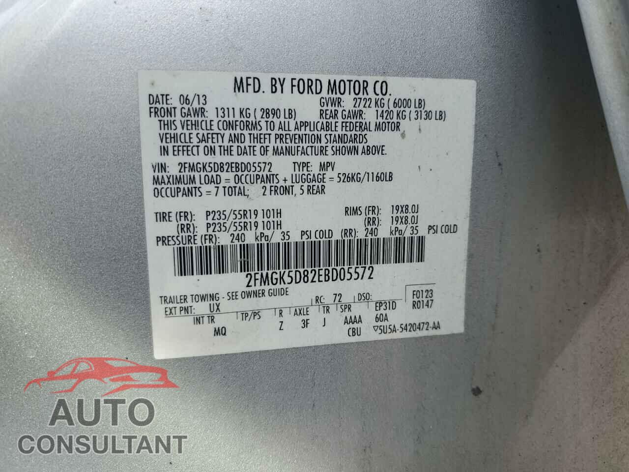 FORD FLEX 2014 - 2FMGK5D82EBD05572