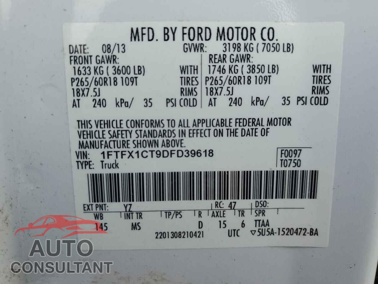 FORD F-150 2013 - 1FTFX1CT9DFD39618