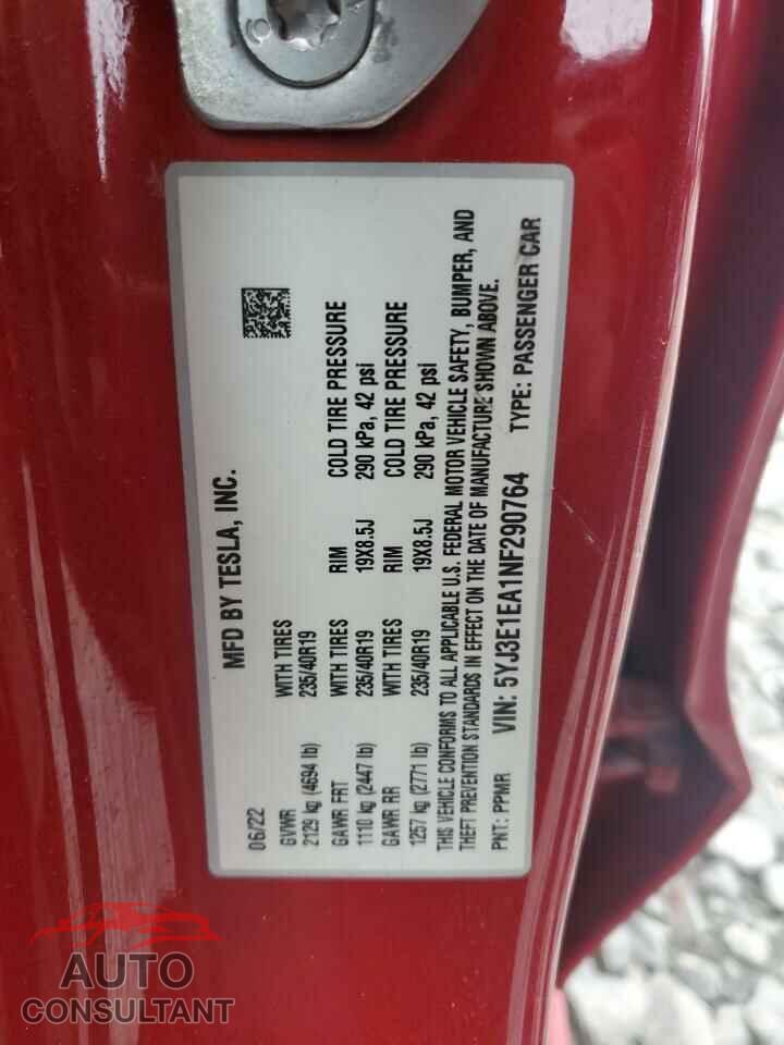 TESLA MODEL 3 2022 - 5YJ3E1EA1NF290764