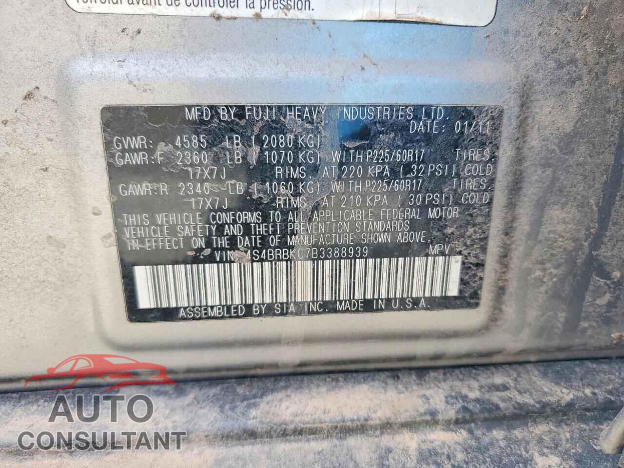SUBARU LEGACY 2011 - 4S4BRBKC7B3388939