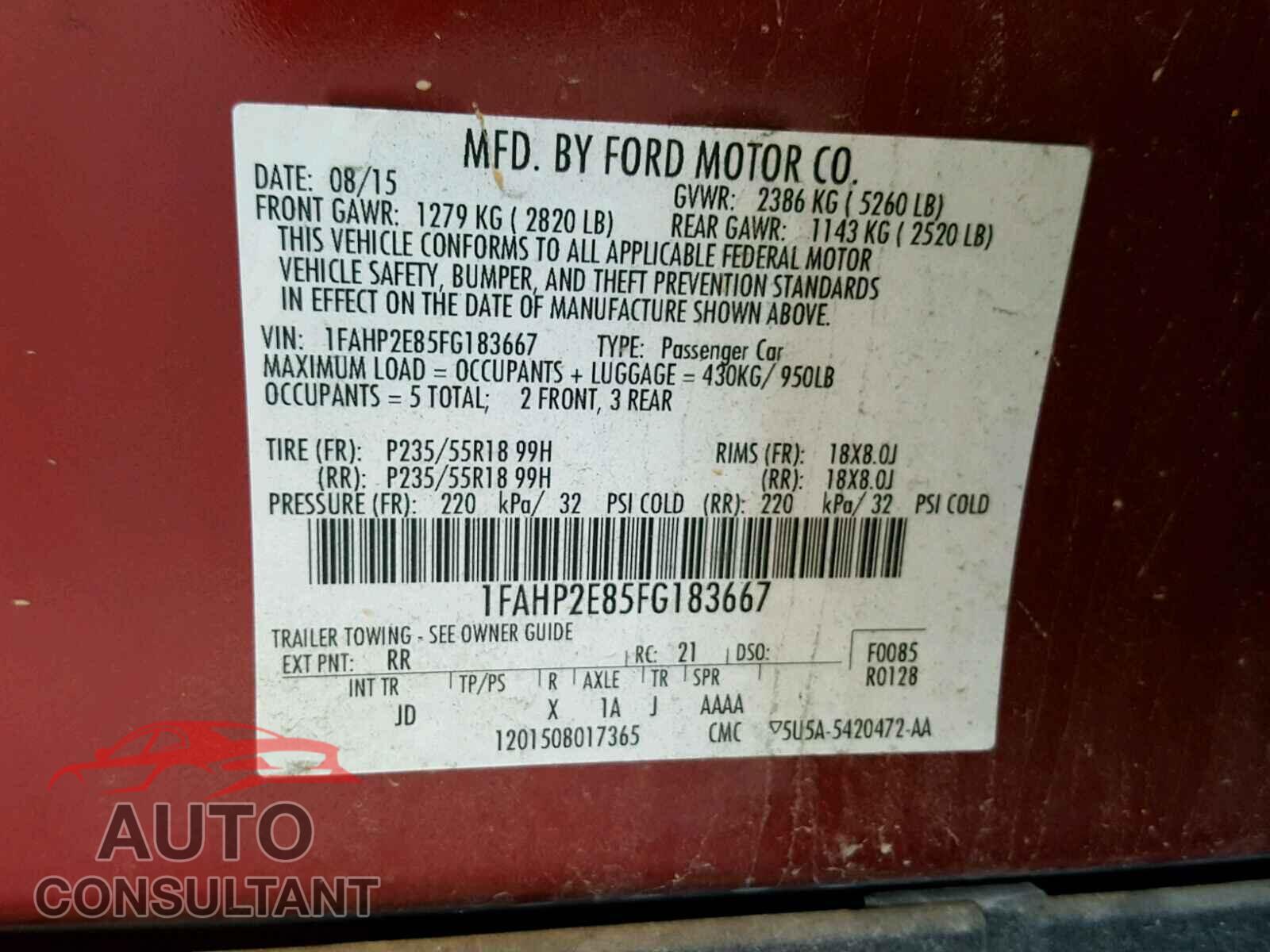 FORD TAURUS 2015 - 1FAHP2E85FG183667