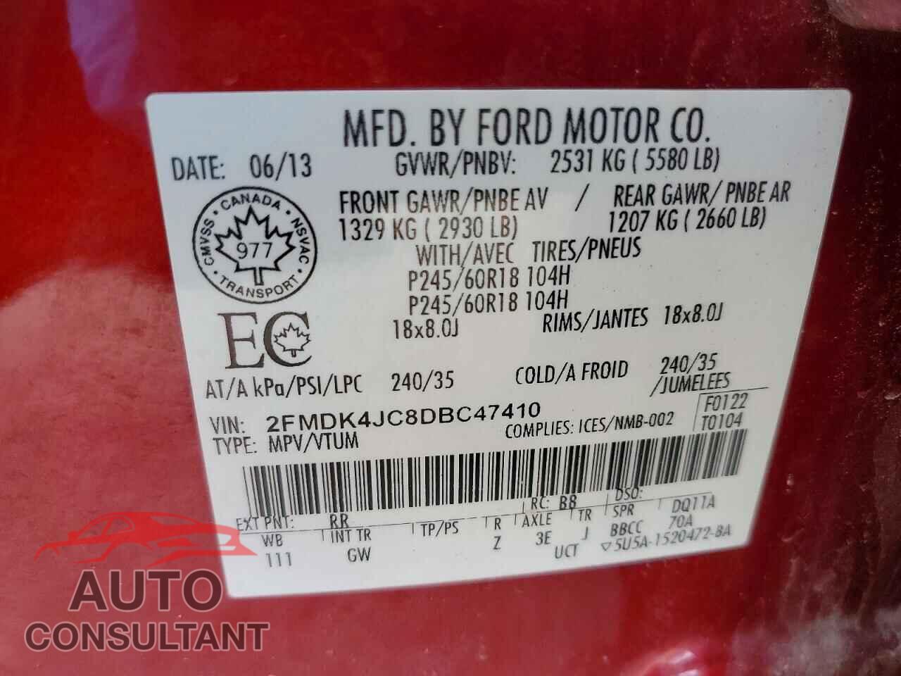 FORD EDGE 2013 - 2FMDK4JC8DBC47410