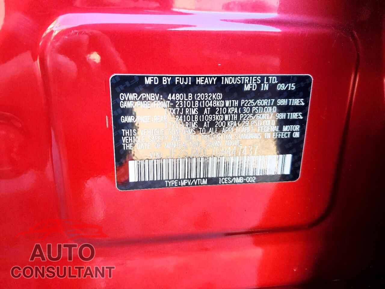 SUBARU FORESTER 2016 - JF2SJADC7GH447437