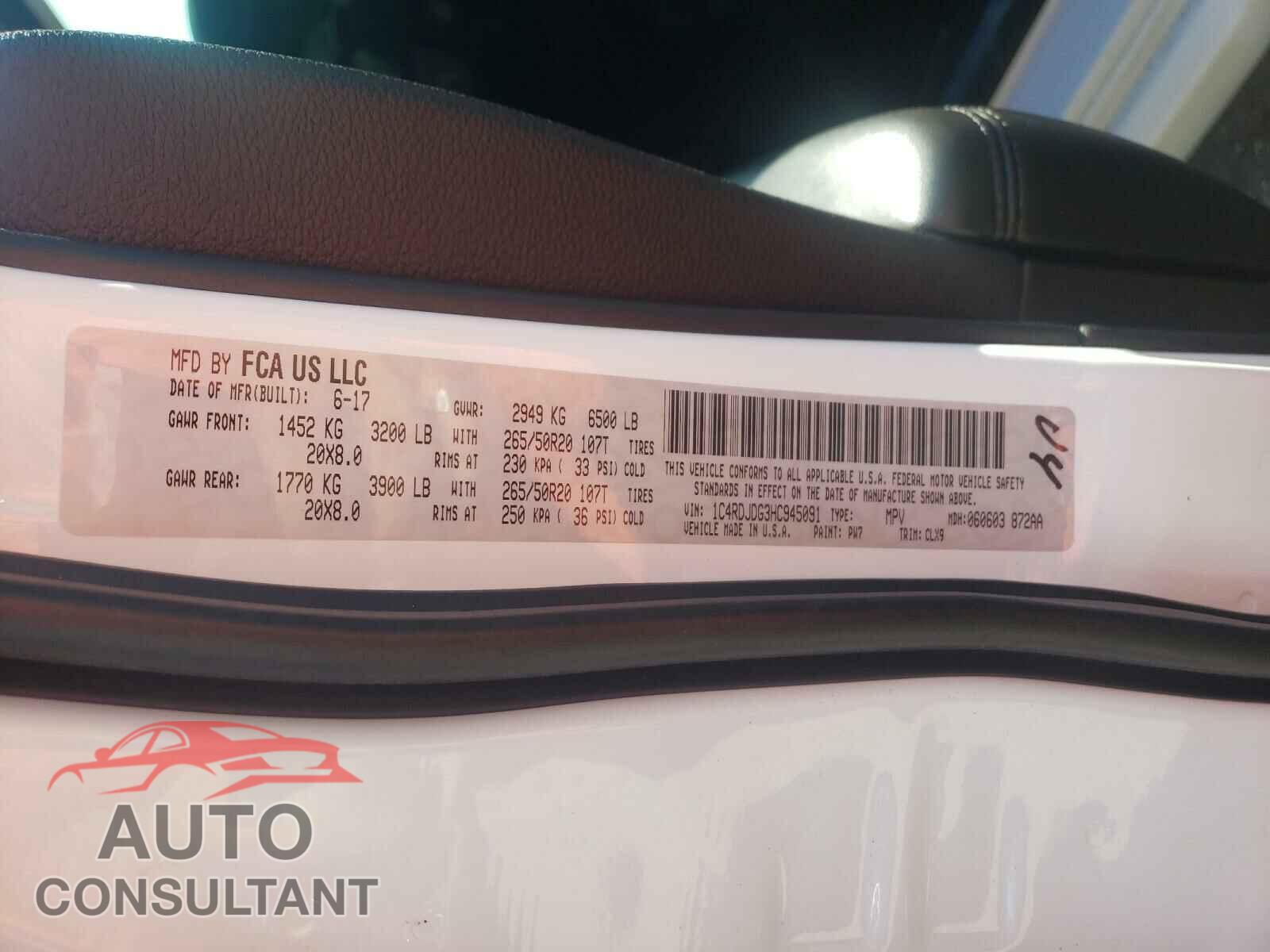 DODGE DURANGO 2017 - 1C4RDJDG3HC945091