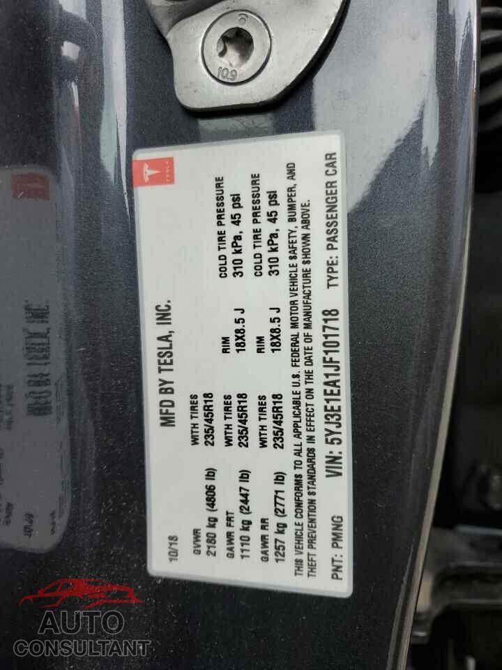 TESLA MODEL 3 2018 - 5YJ3E1EA1JF101718