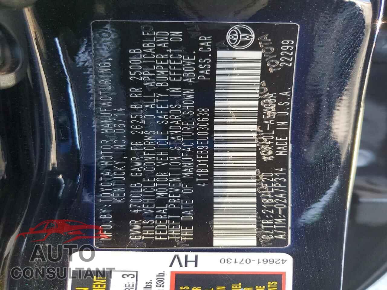 TOYOTA AVALON 2014 - 4T1BD1EB9EU030638